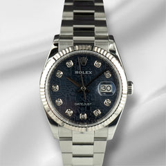 Rolex Datejust 36mm Steel White Gold Blue Diamond Dial Men's Watch 126234