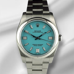 Rolex Oyster Perpetual 36mm Steel Mens Steel Watch Baby Blue Dial 116000