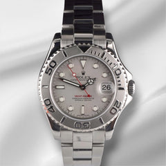 Rolex Yacht-master 35mm Steel Platinum Dial Bezel Men's Watch 168622 Papers