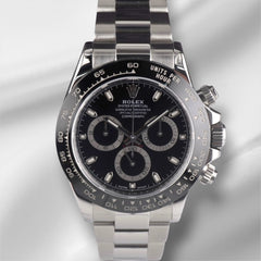 Rolex Daytona 40mm Stainless Steel Black Dial Smooth Oyster Watch 116500LN