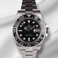 Rolex GMT Master II 40mm Black Dial Green Hand Steel Men's Watch 116710LN