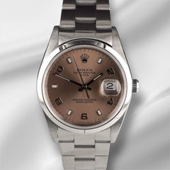 Rolex 34mm Oyster Perpetual Date Salmon Dial Steel Men's Watch with Paper 15200