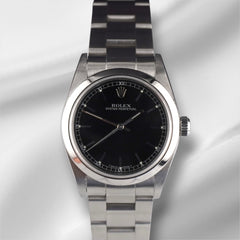 Rolex Oyster Perpetual 31mm Black Dial Steel Ladies Watch 77080 Papers