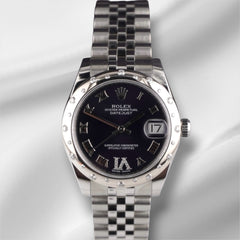 Rolex Datejust 31mm Purple Roman Dial Steel Scattered Diamond Bezel 178344 Card