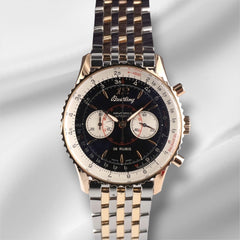 Breitling Navitimer Montbrillant 38mm 2-Tone RG-SS Black Dial Watch H47330