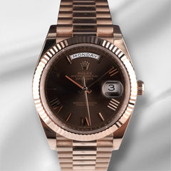 Rolex Day-Date 41mm Rose Gold Chocolate Dial President Bracelet Watch 228235