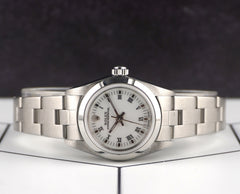 Rolex 25mm Oyster Perpetual Stainless Steel White Roman Dial Watch 67180