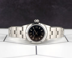 Rolex 25mm Oyster Perpetual Stainless Steel Black Dial Watch 67180