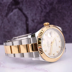 Rolex Datejust II 41mm 18k Yellow Gold Silver Diamond Dial Men's Watch 116333