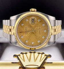 Rolex Datejust 36mm 18k Yellow Gold & Steel Diamond Fluted Jubilee Watch 116233